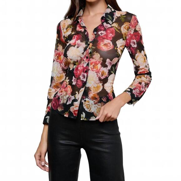 NEW L'AGENCE indiana fitted 3/4 sleeve blouse in multi cluster floral
